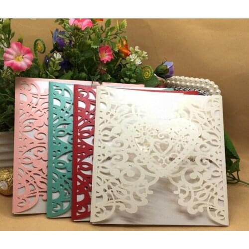 25pcs/Bag Hollow Heart Laser Cut Invitations Card Bride Shower Mariage Engagement Birthday Party Invite Thank You Crads Supplies