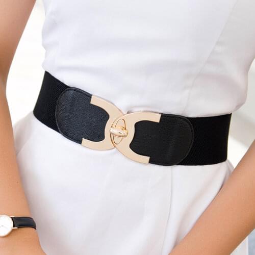 Luxury Fashion Girl Elastic Belt New Dress Skirt Elastic Wide Waist Seal Gold Round Buckle Womens Decorative Belts Wholesale