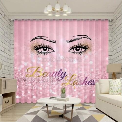 Eyelash Print Window Curtains Gold White Living Room Curtains Girls Cute Eyes Bedroom Accessories Curtain With Hooks or Rings