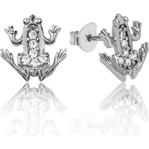 Silverlina Silver Frog Studded Earrings
