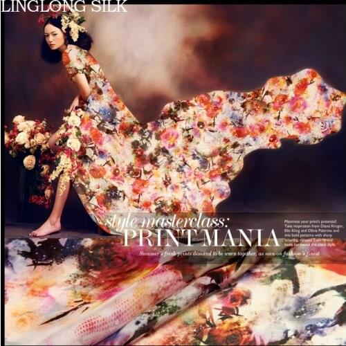 PRINTED SILK CHIFFON 135cm width 8momme/100% Natural Pure Silk Chiffon for Floral Vintage Dress