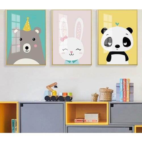Nordic simple modern cartoon panda rabbit bear cute pet children room murals poster print picture decorative picture