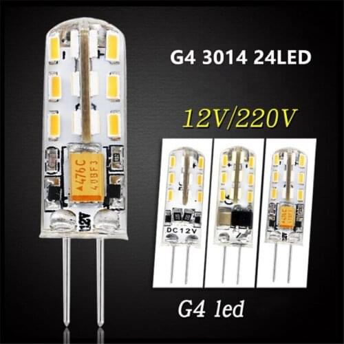G4 Led Bulb 2W 12V/AC220V 3014SMD 24led Silicone Lamp Warm white/White l 360 Degree Angle LED Light