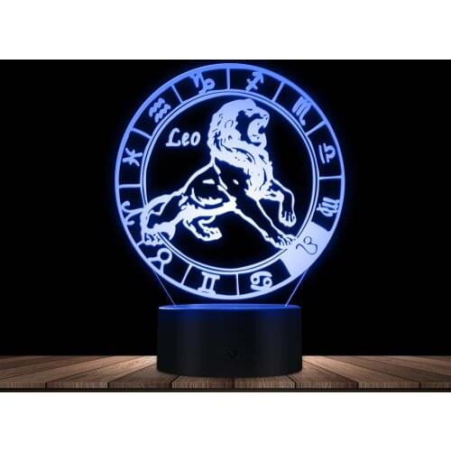 Leo Novelty Night Light Zodiac LED Table Night Lamp Engraved Gift 7 Color Changable Touch Control Horoscope Symbol Desk Decor