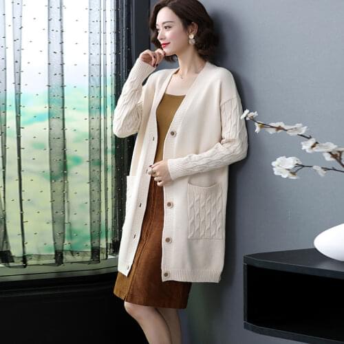 JIAYAN Sweater Coat Mid-length Knitted Cardigan Women Jacket 2021 New Spring And Autumn Korean Loose Thicken