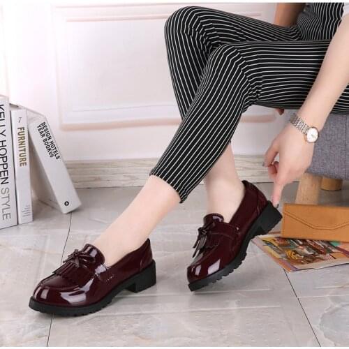 Patent Leather Ladies Flat Oxfords Women Bowtie Tassel Platform Autumn Derby Shoes Slip On Female Comfort Fashion Footwear