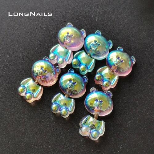 100pcs/lot Aurora Springs Bounce Bear Decoration Wobble Symphony Child Bear Ornaments 16*10mm Resin Nail Accessories Art SC2021D