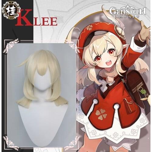 Uwowo Game Genshin Impact Klee Fleeing Sunlight Cosplay Wig Spark Knight Red Burny Girl 40cm Cream gold Twin tail Hair