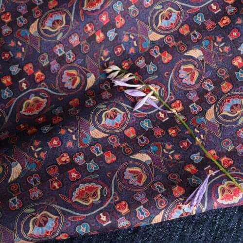 High quality natural pure ramie fabric Unique flowers print tissu Designer custom skirt dress sewing