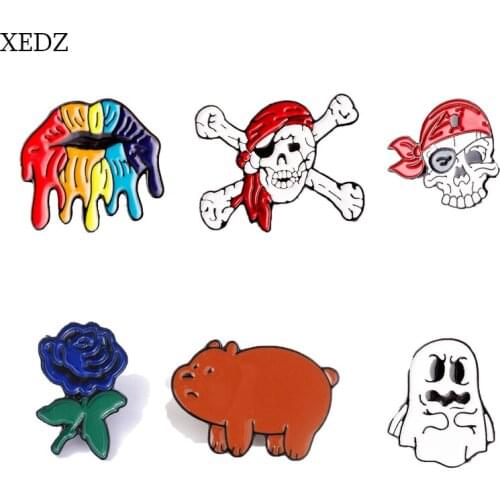XEDZ new red demon ghost five-color rose three bear brooch fashion personality cute animal flower badge denim clothes pendant je