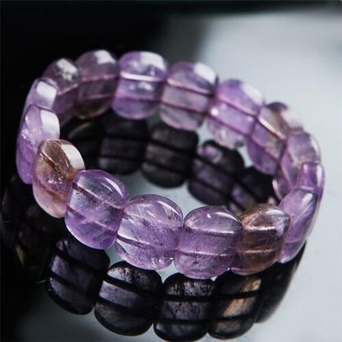 Fashion Stretch Bracelets For Women Femme Charm Genuine Purple Crystal Rectangle Beads Natural Quartz Bracelet