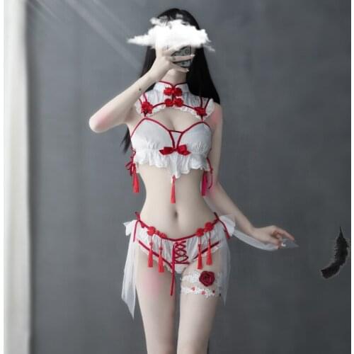 The NewTempting Sexy Underwear Bra Panty Set Women Wedding Lingerie Nightwear Bra Thong with Garter Necklace Leg Ring Set