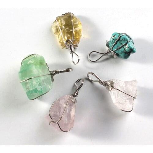 100-Unique Wholesale 10 Pcs Silver Plated Wire Wrapped Irregular Shape Labradorite Stone Pendant Rose Pink Quartz Jewelry