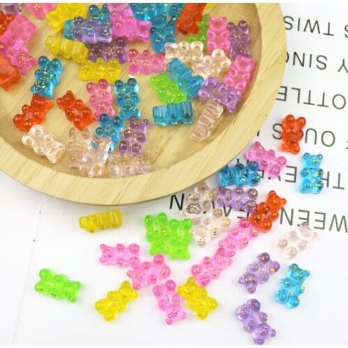 20Pcs Color Glitter Resin Bear Jewelry Accessories DIY Craft Supplies Artesanato Materials Kids Hairpin Phone Shell Patch Decor