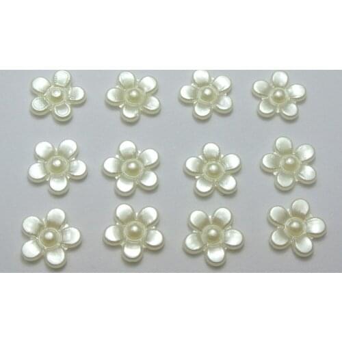 200 Ivory Acrylic Pearl Daisy Flower Beads 11mm FlatBacks Scrapbook Craft