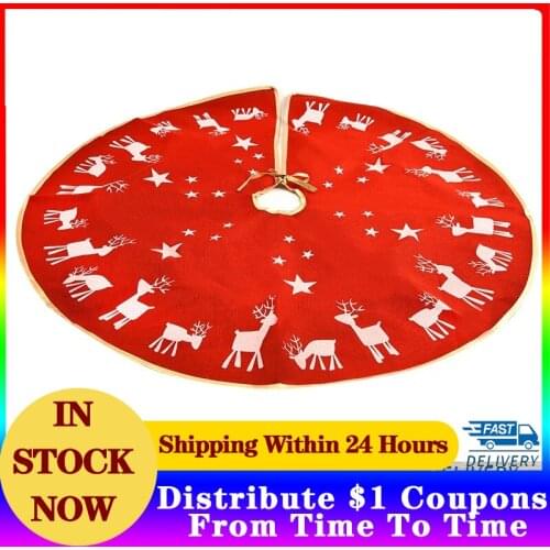 DIY House/Sackcloth Printed Elk Christmas Tree Skirt/Christmas Home Decoration/Bottom Dress Up For Christmas Tree