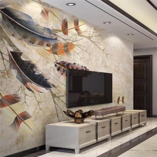 Beibehang Custom 3d wall paper retro American color feather watercolor texture tree wallpaper background wall