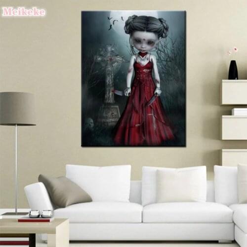 5D DIY Embroidery Diamond Picture Home Decor Painting Full Round Drill Cartoon Horror Little Girl Handmade Cross Stitch Wall art