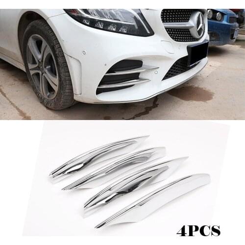 Car Front Bumper Fog Light Grille Cover Trim Fins Blades For Mercedes-Benz C Class W205 W204 Sport Only 2019 ABS Chrome Silver