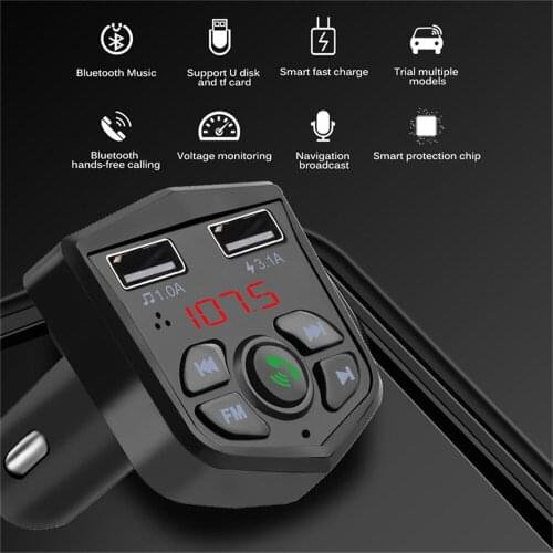 KEBIDU Car 3.1A Dual USB Fast Charger Bluetooth 5.0 FM Transmitter Wireless Handsfree Audio Receiver Auto MP3 Player For Car