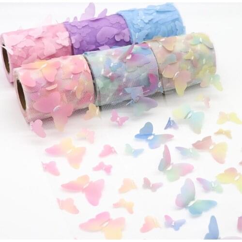 10Yards/Roll 8CM Gradient Colorful Butterfly Tulle Roll Organza Ribbon Party Supplies DIY Hair Bows Handmade Materials Y20210219