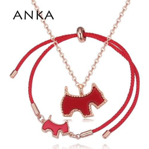ANKA Simple Style Red Rope Bracelet Necklace Set With Red Enamel Dog Lucite Color Gift For Women Party Jewelry #132256