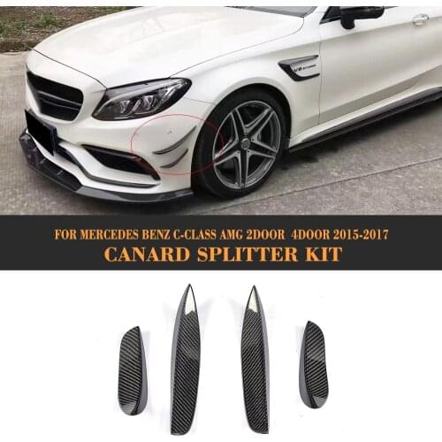 C Class Carbon Fiber Front Bumper Side Spoiler Flip Fins for Mercedes Benz W205 C63 AMG 2015 2016 2017 4PCS