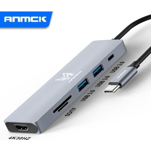 Anmck USB C Hub To HDMI SD/TF USB 3.0 Dock PD Fast Charge For PC Accessories USB Port Hub Splitter For MacBook Pro Computer