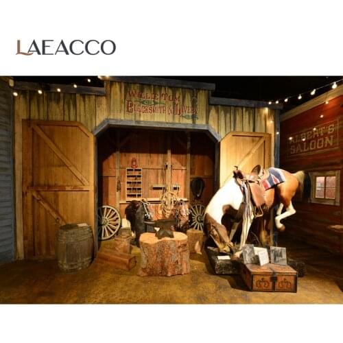 Laeacco Saloon Backdrops Old Wooden Barn Horse West Cowboy USA Child Baby Party Portrait Photography Background For Photo Studio