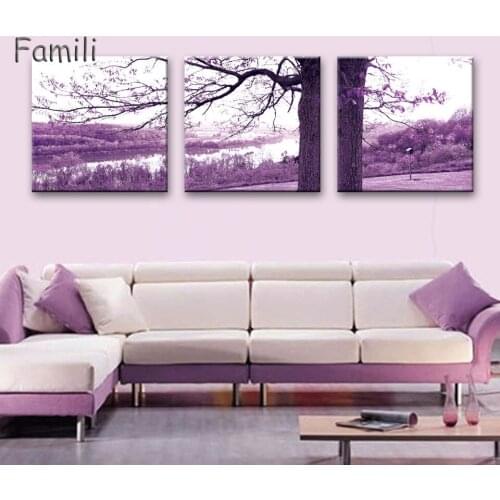 Canvas Paintings PICTURES On Canvas For Living Room Landscape Decorative Print Romantic Purple Forest No Frame 3 Pieces Wall