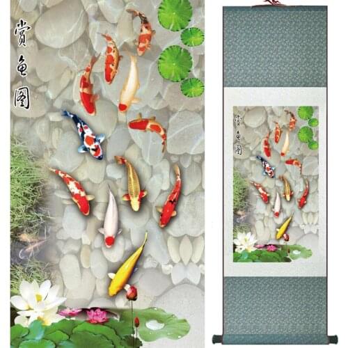 Fish painting Silk scroll paintings traditional art Chinese painting Printed painting 2017112610