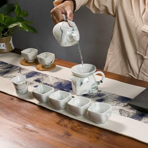 Ceramic Cutlery Tea Cup Set Plate Vajilla Elegant Tableware Set Accessory Porcelain Teapot Under Glazed Coffee Mug Drinkware Set