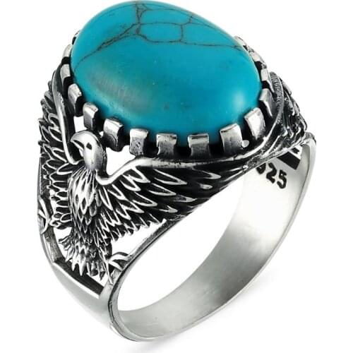 Original Trendy New Hot Selling Turkish Rings Antique 925 Silver Eagle Rings Agate Ring for Man Fashion Vintage Fine Jewelry