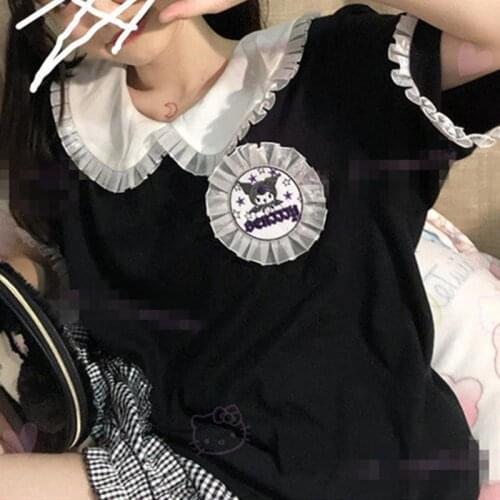 Lace Super Chic Embroidery Japanese Style T Shirts Women Kawaii Clothes 2021Summer New Cartoon Tees Tops Teens Girls Tshirts