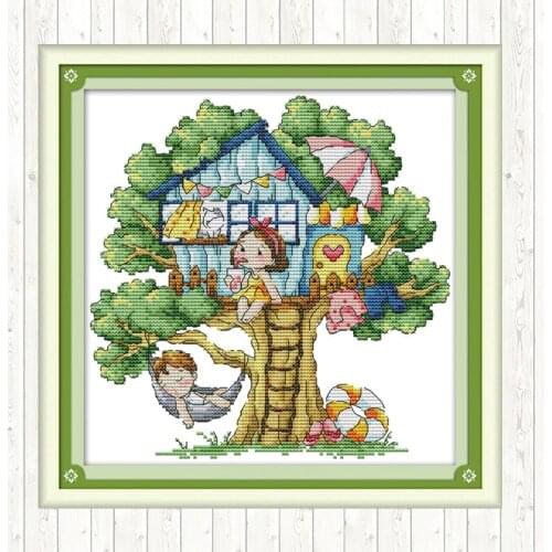 Summer Tree House DIY Crafts Embroidery Kits Needlework Embroidery Patterns 14ct 11ct Count Print Canvas Cross Stitch Package