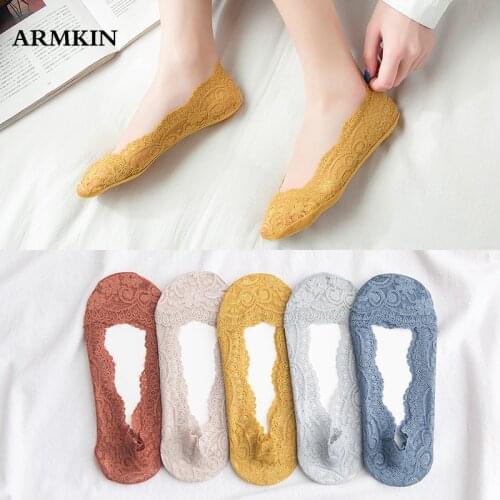 ARMKIN 2019 New Summer women girl Lace Boat Socks Invisible Cotton Sole Non-slip Antiskid Slippers Anti-Slip Sock Silica Gel