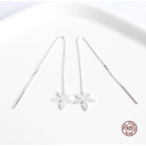 LKO 925 Sterling Silver Dangle Drop Maple Leaves Long Tassel Earrings Woman Fashion Elegant Jewelry New Hot Sale Ear