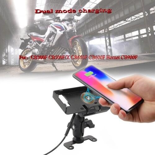 Motorcycle Phone Mount Wireless/ USB Quick Charger Holder Handlebar Clamp For Honda CB300F CB500F/X CB650F CB600F Hornet CB900F
