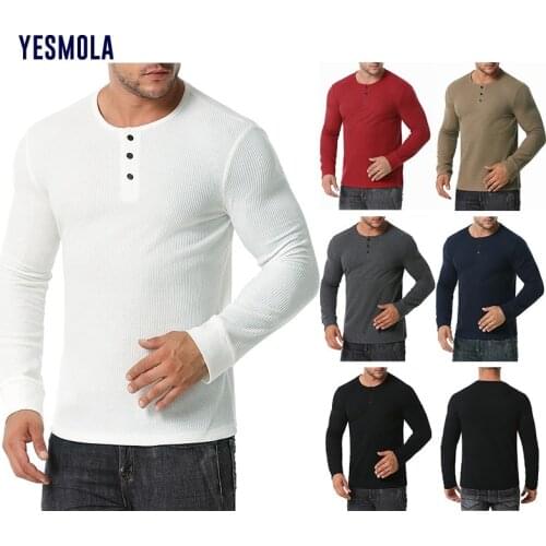 YESMOLA Mens Long Sleeve T-shirt 2021 Autumn and Winter Bottomed T Shirt Solid Casual O Neck Basic Top for Home