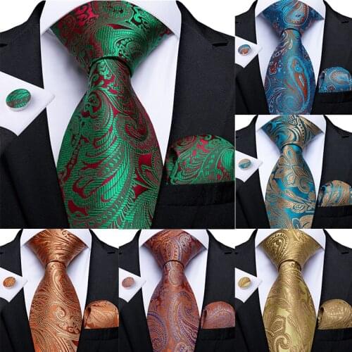 Mens Tie Paisley Designer Fashion Pure Silk Wedding Tie For Men Party Business 3.4'' Necktie Hanky Gravata Set DiBanGu SJT-7277