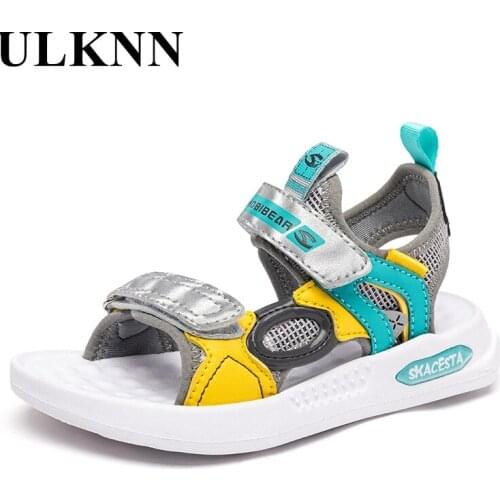 ULKNN 2021 Children New High Quality Childrens Sandals Kids Summer Leisure Peep-toe Beach Shoes Boy Net Surface Size 26-37