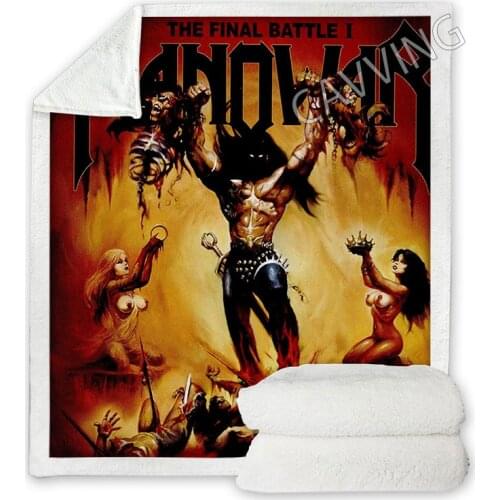 Manowar Band 3D Printed Sherpa Blanket Rectangle Blanket Home Textiles Fleece Wearable Blanket Throw Blanket for Sofa Bed
