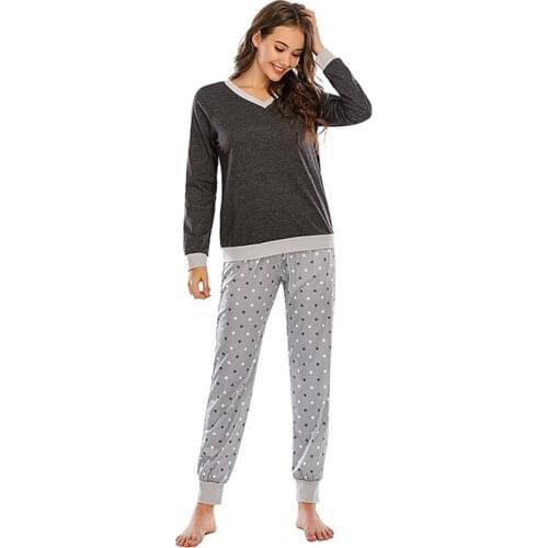 Autumn Winter Pajamas Set Long-Sleeved Ladies Home Service Wave Point Sleep Pants Pajamas Two-piece Set