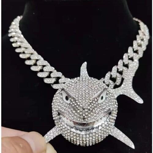 Crystal 6IX9INE Shark Pendant Necklace For Men Fashion Hip Hop Jewelry With Iced Out Miami Cuban Chain Fashion Accessories