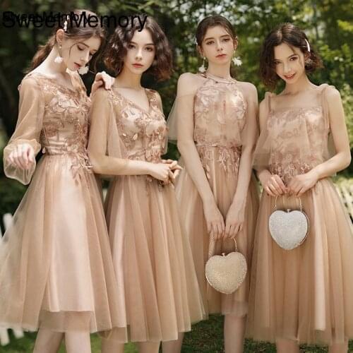 H2088 Sweet Memory Three Quarter Sleeves Color Coffee Bridesmaid Dresses Bride Sisters Formal Prom Gown Vestidos Women Robes