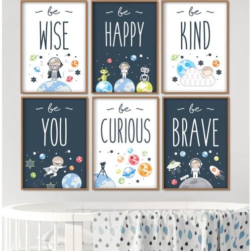Astronaut Planet Rocket Quotes Nursery Wall Art Canvas Painting Nordic Posters And Prints Wall Pictures Girl Boy Kids Room Decor
