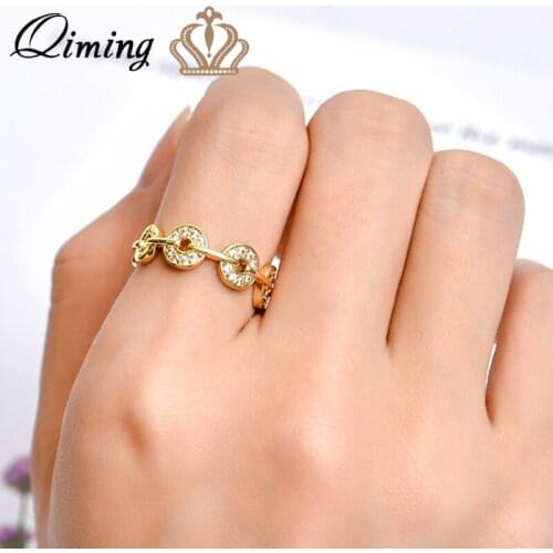 QIMING Classic Round Geometric Rings Women AAA White Cubic Zircon Rhinestone Wedding Jewelry Sweet Finger Ring Aneis Feminino