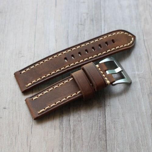 Military Leather Watchband For PAM111 441 20 20 23 24mm Vintage Brown Leather For Swiss Military Strap