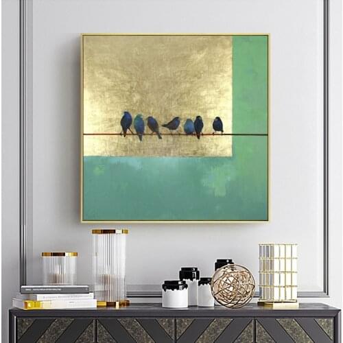 Hand-Painted Gold Foil Abstract Oil Painting Living Room Decorative Painting Triple Minimalist Modern Light Luxury Entrance Rest