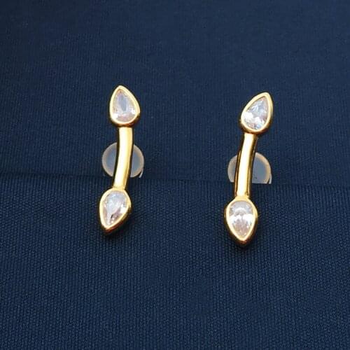 SLJELY Real 925 Sterling Silver Yellow Gold Color Branches Stud Earring with Pear Shaped Zircon Stone Women Enchainee Collection